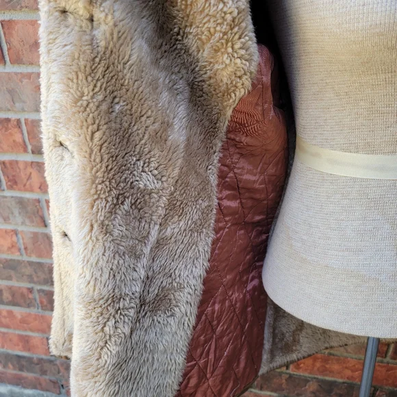 Vtg Bonders Calender Cloth Brown Faux Fur Lined Belted Coat USA No Size, - Picture 12 of 15